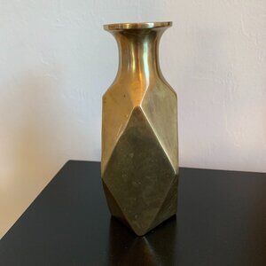 Vintage 6" Brass Geometric Art Deco Decorative Vase/Bottle with Patina